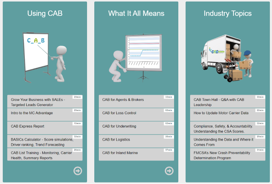 screenshot of CAB webinar library