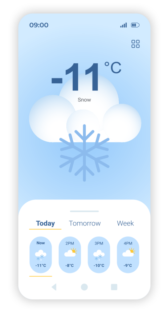 Mockup winter weather forecast on weather app