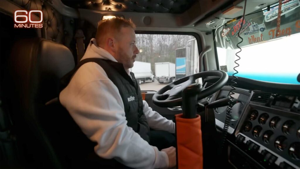 Truck driver Rob Carpenter reporting on Chameleon Drivers for CBS 60 minute